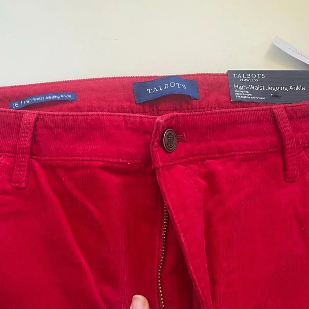 NWT Talbots Corduroy Pant Trouser High Waist Jegging Ankle Slimming Holiday